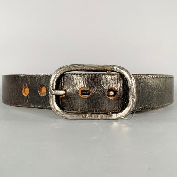 WERKSTATT:MUNCHEN Size 33 Dark Brown Leather Hammered Sterling Silver Belt - Picture 1 of 8